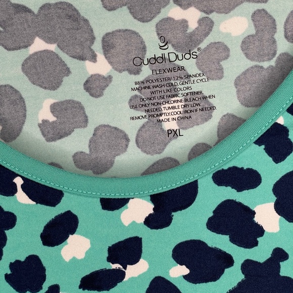 Cuddl Duds Flexwear Tie-Front Midi Dress Lagoon/Animal Petite X-Large - Picture 3 of 4